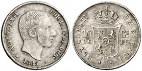 1883/2. Alfonso XII. Manila. 10 centavos. (AC. 98). 2,55 g. Buen ejemplar. MBC+.