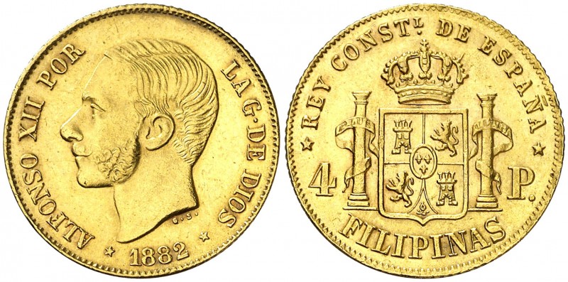 1882. Alfonso XII. Manila. 4 pesos. (AC. 127). 6,75 g. Bella. Brillo original. M...