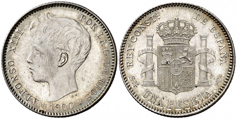 1900*1900. Alfonso XIII. SMV. 1 peseta. (AC. 59). 5,06 g. Bella. Brillo original...