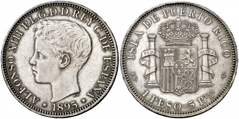 1895. Alfonso XIII. Puerto Rico. PGV. 1 peso. (AC. 128). 25,05 g. Leves golpecit...