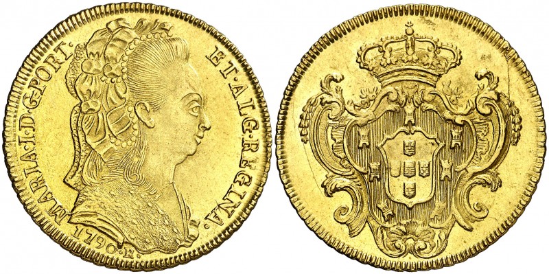 1790. Brasil. María I. R (Río). 1 peça (6400 reis). (Fr. 87) (Gomes 33.02). 14,3...