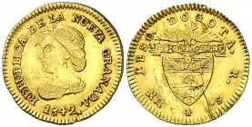 1842. Colombia. Bogotà. RS. 1 peso. (Fr. 77) (Kr. 93) (Restrepo 200-10). 1,59 g. AU. Leves hojitas. (MBC+).