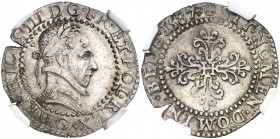 1587. Francia. Enrique III. G (Potiers). 1/2 franco. (D. 1131). AG. En cápsula de la NGC como MS61, nº 4348170-013. Bella. EBC+/EBC.