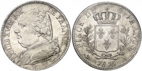 1815. Francia. Luis XVIII. I (Limoges). 5 francos. (Kr. 702.6). AG. En cápsula de la PCGS como MS62, nº 3914467.62/15776585. Leves rayitas de acuñació...