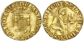 s/d. Portugal. Sebastián I (1557-1578). Lisboa. 1/2 San Vicente. (Fr. 38) (Gomes 65.01). 3,70 g. AU. Bella. Ex Numisma 13/12/2016, nº 370. Muy rara. E...