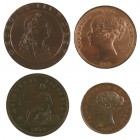 Lote de 4 monedas de cobre: Australia, Melbourne 1 penny token 1859 e Inglaterra: Jorge I 1 penique 1797, Victoria 1/2 penique 1841 y 1 penique 1855. ...