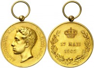 1902. Alfonso XIII. Madrid. (Ha. 1). 18,79 g. Ø 30 mm. Oro. Con anilla. Rara. S/C.