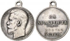 (1915). Rusia. Nicolás II. Petrogrado. Orden de San Jorge, 3ª clase. (Diakov 1133.8) (Bitkin 1111). 15,25 g. Ø28mm. Plata. Medalla al valor. Grabador:...