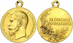 (1904-1915). Rusia. Nicolás II. San Petersburgo. "Por salvar a los muertos". (Smirnov 1286) (Diakov 1139.3) (Bitkin 1127o). 24,21 g. Ø30 mm. Oro. Grab...