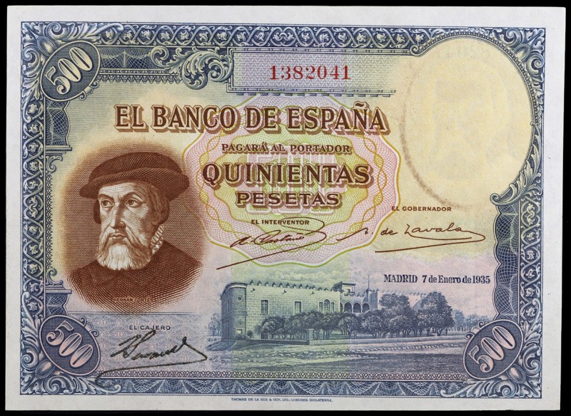 1935. 500 pesetas. (Ed. C16) (Ed. 365). 7 de enero. Hernán Cortés. Ex Áureo & Ca...