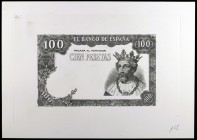 100 pesetas. Prueba de grabado del anverso de un billete que no solamente no fue emitido, sino que no aparece publicado en Edifil, ni Filabo, ni Ruiz ...