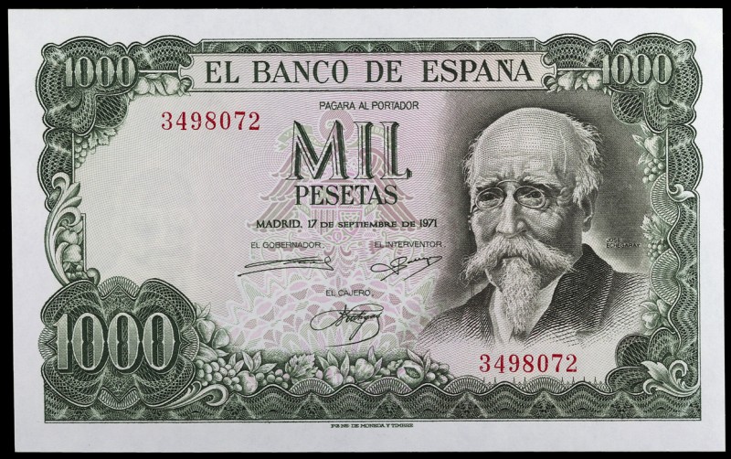 1971. 1000 pesetas. (Ed. D75) (Ed. 474). 17 de septiembre, Echegaray. Sin serie....