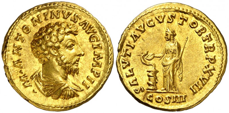(163 d.C.). Marco Aurelio. Áureo. (Spink 4867 var) (Co. 559) (RIC. 75) (Calicó 1...