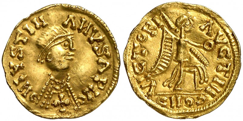 A nombre de Justiniano I. Triente de imitación. (Tomasini 316 sim). 1,48 g. Atra...