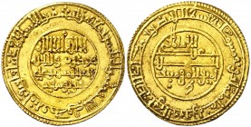 AH 508. Almorávides. Ali ibn Yusuf. Algeciras. Dinar. (V. 1636) (Hazard 232). 4 g. Muy bella. Rara. EBC+.