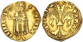 Pere III (1336-1387). Zaragoza. Florín. (Cru.V.S. 399) (Cru.C.G. 2209). 3,38 g. Marca: C. Atractiva. Precioso color. Rara. EBC-.