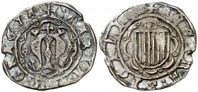 Maria de Sicília (1377-1392). Sicília. Mig pirral. (Cru.V.S. 716) (Cru.C.G. 2658) (MIR. 211/1) (V.Q. 5857, mismo ejemplar). 1,57 g. Atractiva pátina. ...