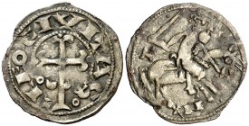 Alfonso VII (1126-1157). Toledo. Dinero. (AB. 41 var) (M.M. A7:29.8) (V.Q. 5319, mismo ejemplar). 1,05 g. Atractiva. Muy rara. MBC+.