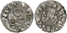 Alfonso VII (1126-1157). León. Dinero. (AB. 81) (M.M. A7:58.1) (V.Q. 5321a, mismo ejemplar). 1,02 g. Preciosa pátina. Rara. MBC+.