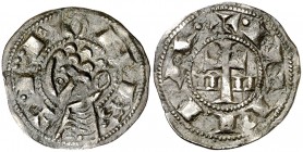 Alfonso VII (1126-1157). León. Dinero. (AB. 79.3, mal descrita y refiriéndose a esta misma moneda) (M.M. A7:62.5, mismo ejemplar) (V.Q. 5328, mismo ej...