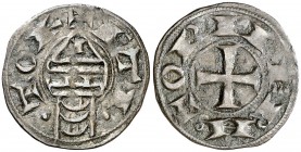 Alfonso VII (1126-1157). Toledo. Dinero. (AB. 96) (M.M. A7:69.3, mismo ejemplar) (V.Q. 5324, mismo ejemplar). 1,07 g. Atractiva. Escasa. MBC+.