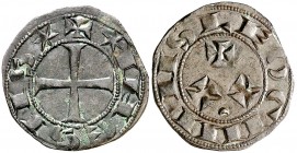 Alfonso VII (1126-1157). Abadía de Sahagún. Dinero. (AB. falta) (M.M. A7:76.19, mismo ejemplar) (V.Q. 5310, mismo ejemplar). 0,95 g. Bella. Muy rara a...