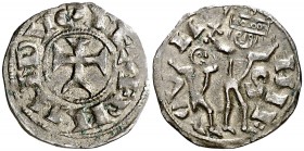 Fernando II (1157-1188). Soria o Palencia. Dinero. (AB. 158, de Alfonso VIII) (M.M. F2:11.1) (V.Q. 5345, mismo ejemplar). 0,85 g. Acuñada durante la t...