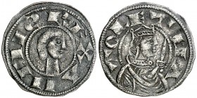 Fernando II (1157-1188). Toledo. Dinero. (AB. 154,de Alfonso VIII) (M.M. F2:13.5). 1,05 g. Acuñada durante la tutoría sobre su sobrino Alfonso. Atract...