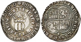 Enrique II (1368-1379). Coruña. Real. (AB. 404). 3,41 g. Preciosa pátina. Ex Áureo & Calicó 11/12/2014, nº 268. Ex Colección Manuela Etcheverría. Rara...