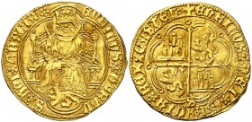 Enrique IV (1454-1474). Sevilla. Enrique "de la silla". (AB. 667.1 var) (M.R. 20.16 var). 4,60 g. Orla cuatrilobular en anverso y octolobular en rever...
