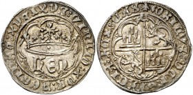 Enrique IV (1454-1474). Cuenca. Real de anagrama. (AB. 710.3) (V.Q. 6125, mismo ejemplar). 3,40 g. Orlas lobulares. Bella. Preciosa pátina. Rara así. ...
