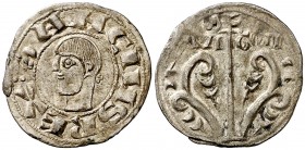 Sancho Ramírez (1063-1094). Jaca. Dinero. (Cru.V.S. 195.5) (R.Ros 3.4.1 var 6). 0,92 g. Muy bella. Ex HSA 17643. Rara así. EBC.