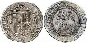 Reyes Católicos. Sevilla. 1 real. (AC. 432) (V.Q. 6596, mismo ejemplar). 3,37 g. Bella pátina. Escasa así. EBC-.