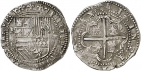 s/d (hacia 1578-1586). Felipe II. Potosí. C. 8 reales. (AC. 671) (Paoletti 59-60). 27,06 g. Ensayador repetido por doble acuñación. Bella. Rarísima as...