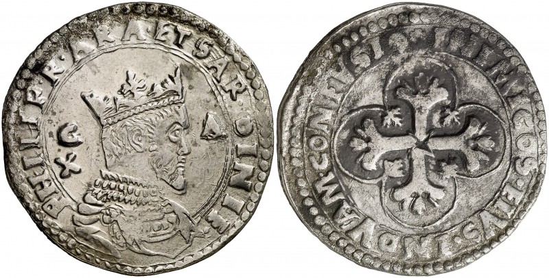 s/d. Felipe II. Cagliari. 10 reales. (Vti. 399) (MIR. 38). 28,99 g. Oxidaciones ...