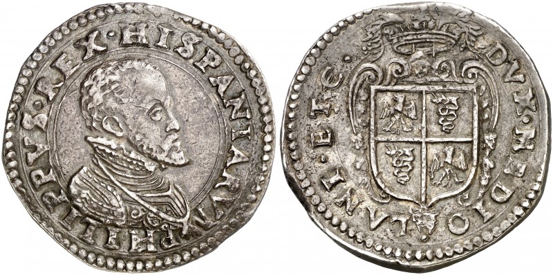 s/d. Felipe II. Milán. 1 escudo. (Vti. 44) (MIR. 308/1). 32 g. Leves golpecitos....