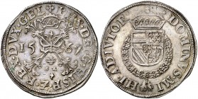 1567. Felipe II. Nimega. 1 escudo borgoña. (Vti. 1310) (Vanhoudt 290.NIJ). 29,30 g. Preciosa pátina. Escasa así. EBC-.