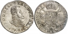 1562. Felipe II. Amberes. 1 escudo felipe. (Vti. 1249) (Vanhoudt 266.AN). 34 g. Marca de ceca en anverso y reverso. Las letras A son V invertidas. Par...