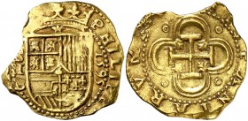 1595. Felipe II. Sevilla. B. 2 escudos. (AC. 852) (Tauler 50). 6,76 g. Cospel irregular. Bella. Ex UBS 27/01/1995, nº 2724. Ex Colección Princesa de É...