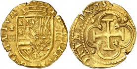 1597. Felipe II. Segovia. (Árbol). 4 escudos. (AC. 884, mismo ejemplar) (Tauler 745, mismo ejemplar). 13,47 g. Tipo "OMNIVM". Bellísima. No figuraba e...