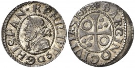 1612. Felipe III. Barcelona. 1/2 croat. (AC. 375) (Cru.C.G. 4342b). 1,53 g. El 2 de la fecha como Z. Muy bella. Brillo original. Ex Colección Isabel d...