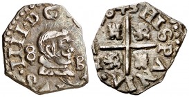 1643. Felipe IV. (Madrid). B. 8 maravedís (1/4 de real). (AC. 527, mismo ejemplar). 0,69 g. Acuñada en plata. Única conocida. EBC.