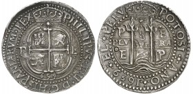1659. Felipe IV. Potosí. E. 8 reales. (AC. 1425) (Lázaro 159). 27,46 g. Redonda. Tipo "Real". Triple fecha. Mínima marquita circular. Bellísima. Preci...
