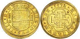 1652/1. Felipe IV. Segovia. BR/I. 8 escudos. (AC. 1944) (Cal.Onza 54, mismos cuños) (Kr. falta e indica los otros años como "rare" sin precio). 25,63 ...