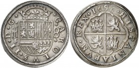 1696. Carlos II. Segovia. F. 8 reales. (AC. 770). 26,72 g. Muy bella. Preciosa pátina. Extraordinariamente rara. Sólo hemos tenido este ejemplar. EBC+...