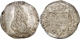 1707. Carlos III, Pretendiente. Milán. 1 felipe. (Vti. 7) (MIR. 398/1). 27,74 g. Leves impurezas. Bella. Brillo original. Rara y más así. EBC-.
