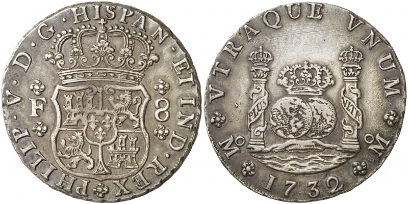 1732. Felipe V. México. F. 8 reales. (AC. 1437). 26,84 g. Columnario. Insignific...