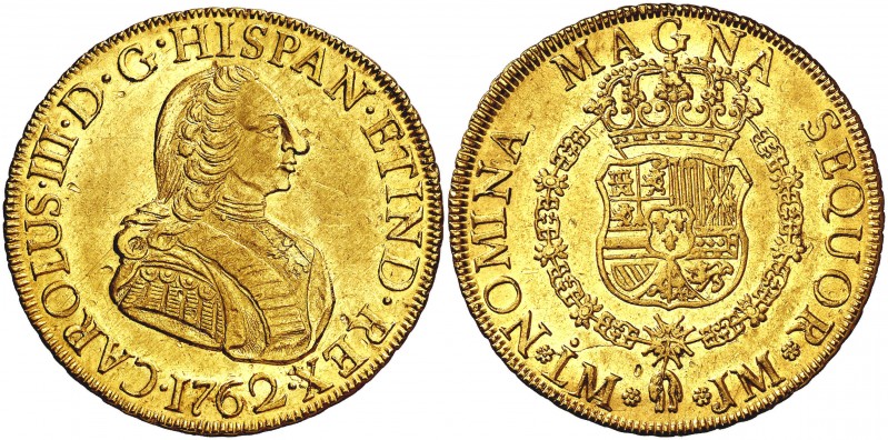 1762. Carlos III. Lima. JM. 8 escudos. (AC. 1915) (Cal.Onza 674). 26,99 g. Prime...