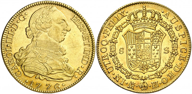 1776. Carlos III. Madrid. PJ. 8 escudos. (AC. 1962) (Cal.Onza 727). 26,91 g. Ínf...