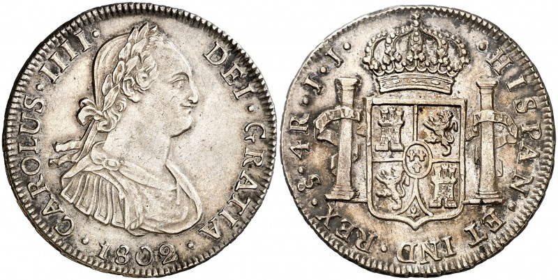 1802. Carlos IV. Santiago. JJ. 4 reales. (AC. 865). 13,47 g. Único año de este e...